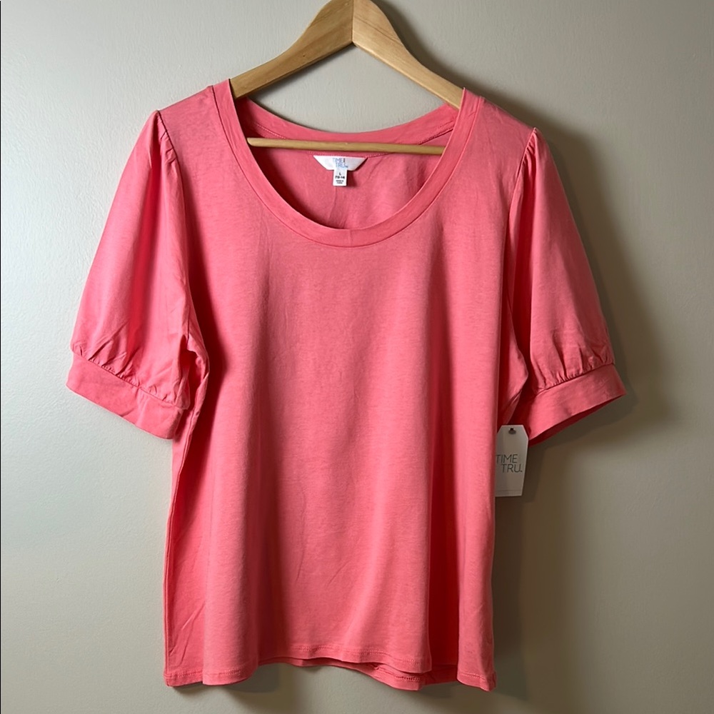 Time and Tru Pink Puff Sleeve Fitted T-Shirt